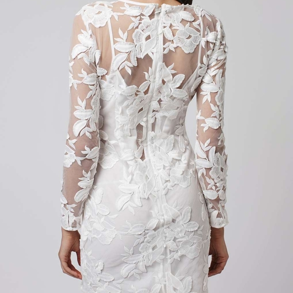 Topshop Longsleeve White Floral Applique Mini Dress - Picture 2 of 10